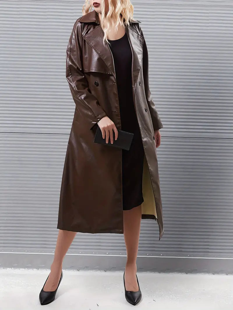 Avelena | Eleganter Trenchcoat aus Kunstleder für Frauen Schicke Uni-Farbe