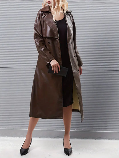 Avelena | Eleganter Trenchcoat aus Kunstleder für Frauen Schicke Uni-Farbe