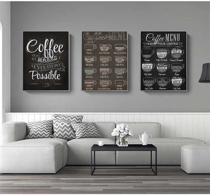 Avelena | Kaffeekenner Wandkunst Feine Kunst Leinwanddrucke Schwarz Weiß Kaffee Menü Poster Bilder für Küche Esszimmer Café Kunst Dekor