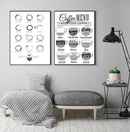 Avelena | Kaffeekenner Wandkunst Feine Kunst Leinwanddrucke Schwarz Weiß Kaffee Menü Poster Bilder für Küche Esszimmer Café Kunst Dekor