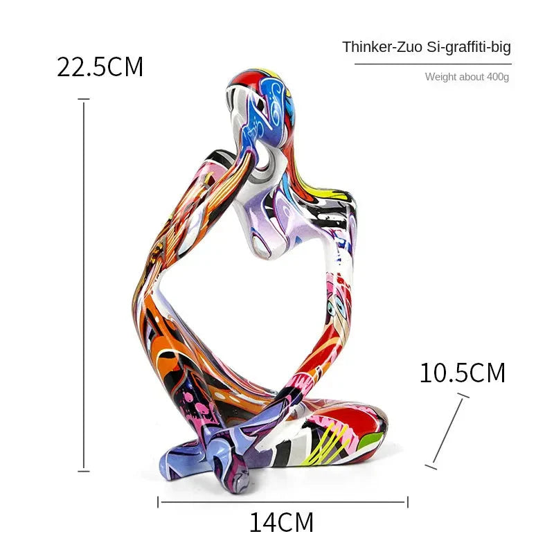 Avelena | Bunte Graffiti Abstracte Harz Handgemachte Kunstwerke Skulptur Denker Figurine Statue Heimdekoration Innenraum Büro Schreibtisch Ornamente