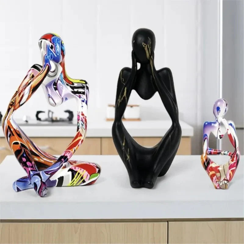 Avelena | Bunte Graffiti Abstracte Harz Handgemachte Kunstwerke Skulptur Denker Figurine Statue Heimdekoration Innenraum Büro Schreibtisch Ornamente