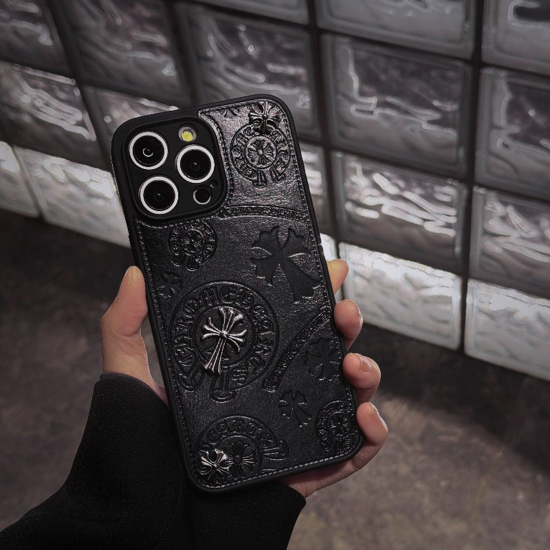 Avelena | Cross Chrome Hearts Leder Handyhülle für Iphone