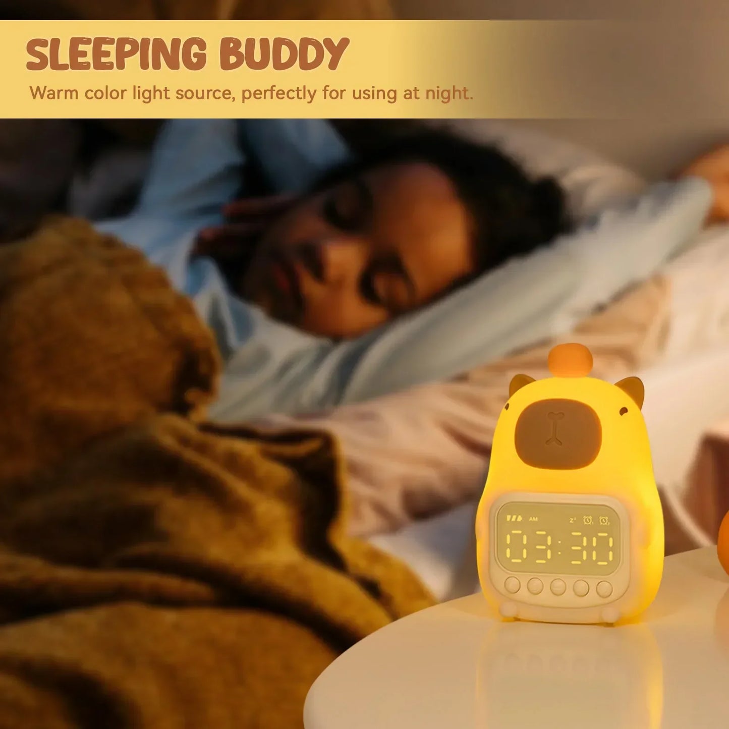 Avelena | Capybara Uhr Lampe - Wiederaufladbare Digitaler Wecker mit Nachtlicht & Touch Snooze