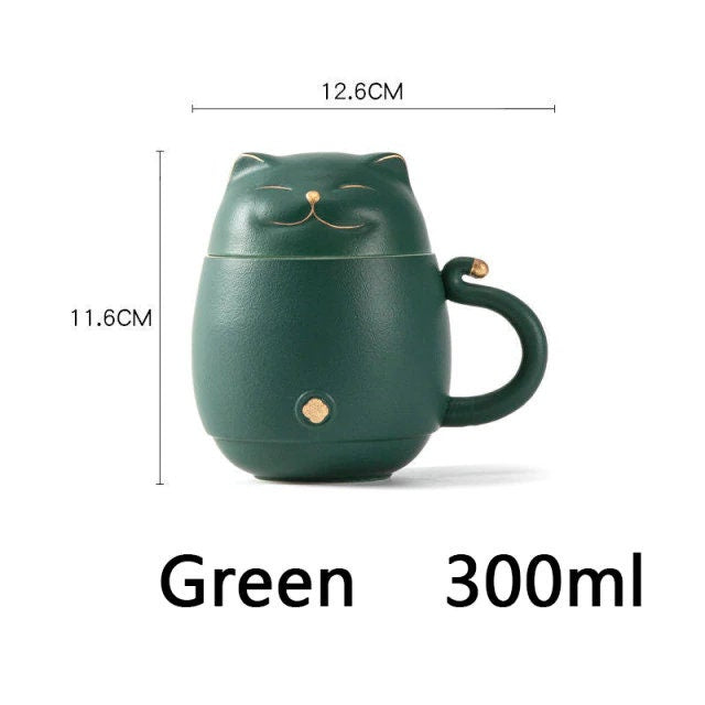 Avelena | Süße Katzen-Teetasse aus Keramik mit Sieb