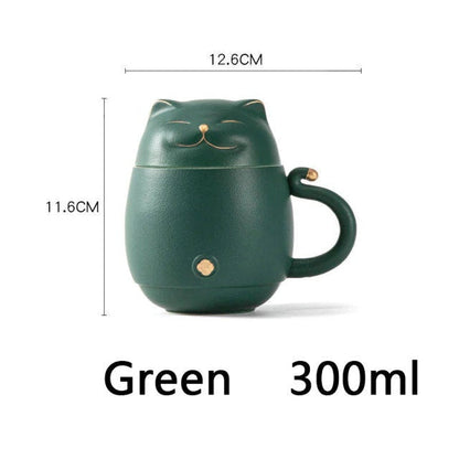 Avelena | Süße Katzen-Teetasse aus Keramik mit Sieb