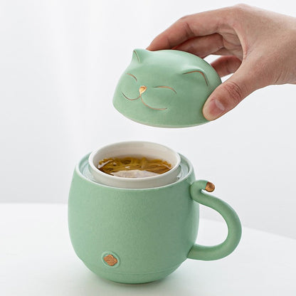 Avelena | Süße Katzen-Teetasse aus Keramik mit Sieb