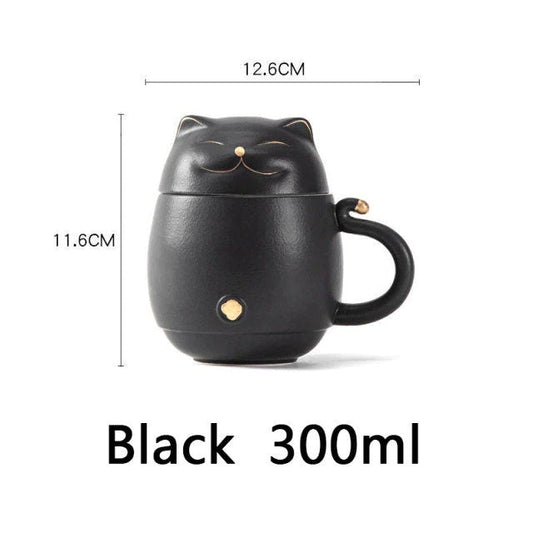 Avelena | Süße Katzen-Teetasse aus Keramik mit Sieb