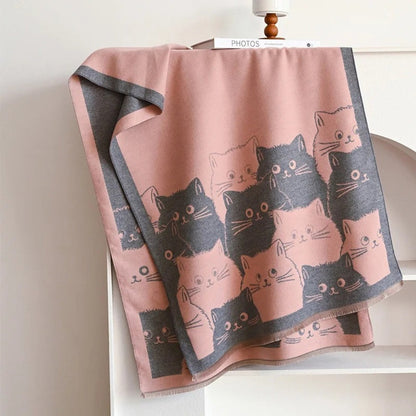 Avelena | Süßer Katzen Jacquard Winter Schal