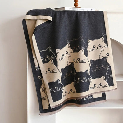 Avelena | Süßer Katzen Jacquard Winter Schal