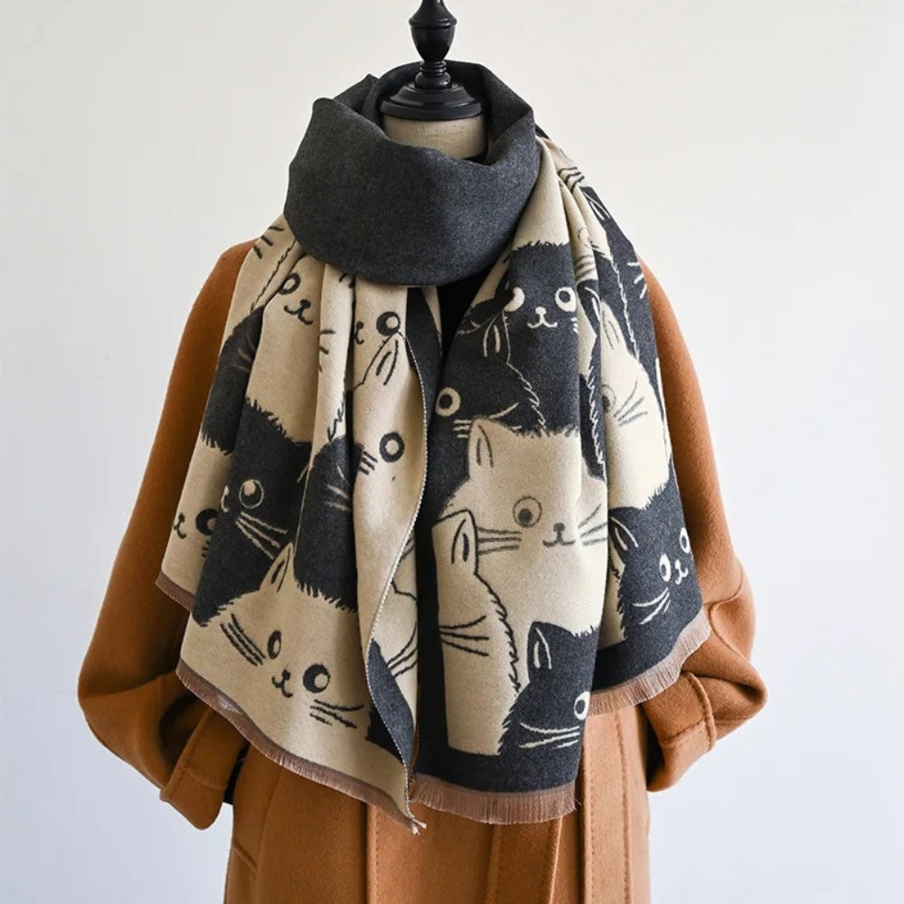 Avelena | Süßer Katzen Jacquard Winter Schal