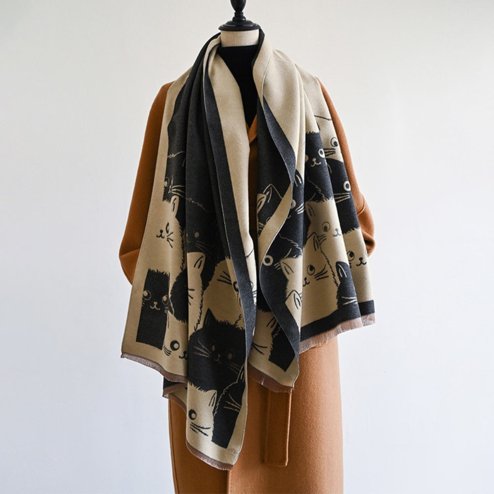 Avelena | Süßer Katzen Jacquard Winter Schal