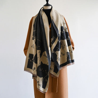 Avelena | Süßer Katzen Jacquard Winter Schal