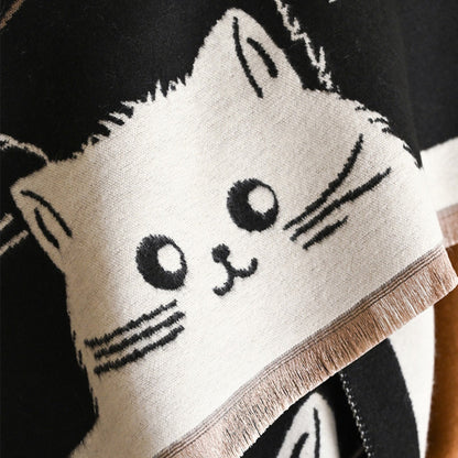 Avelena | Süßer Katzen Jacquard Winter Schal