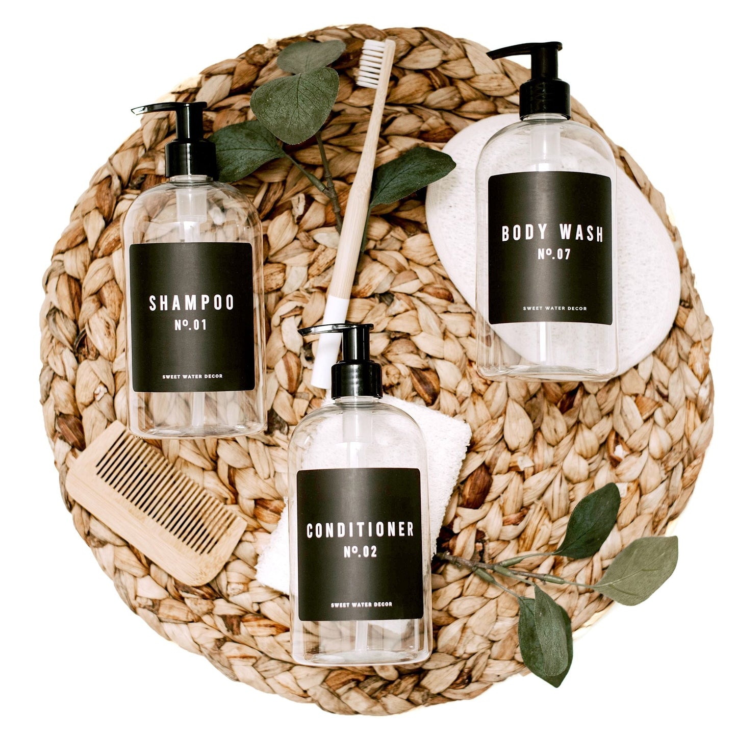 Avelena | 16Oz Klare Kunststoff Badezimmer + Dusche Spender Set Von 3 Black Label