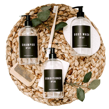 Avelena | 16Oz Klare Kunststoff Badezimmer + Dusche Spender Set Von 3 Black Label