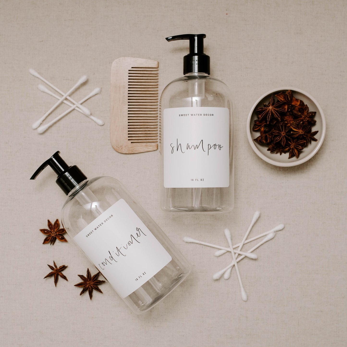 Avelena | 16Oz Klar Plastik Bad + Dusche Spender Set Von 2 Weiße Etikett