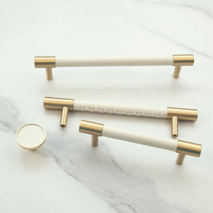 Avelena | Messing Massiv Leder Handgemachte Schrankgriffe Schubladeneinsätze