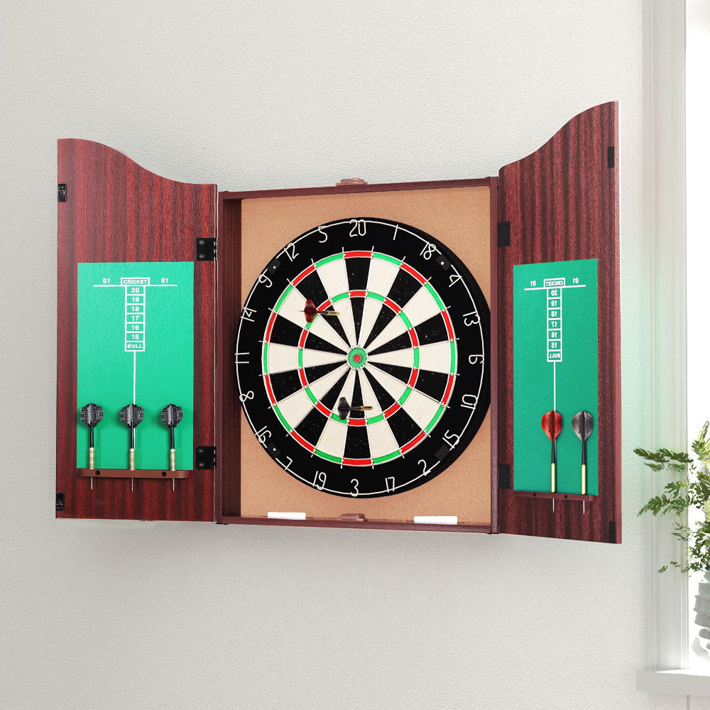 Avelena | 18 Dartboard Dart Board mit Stahl-Dartpfeilen In Einem Holz-Kabinettsystem Spiel