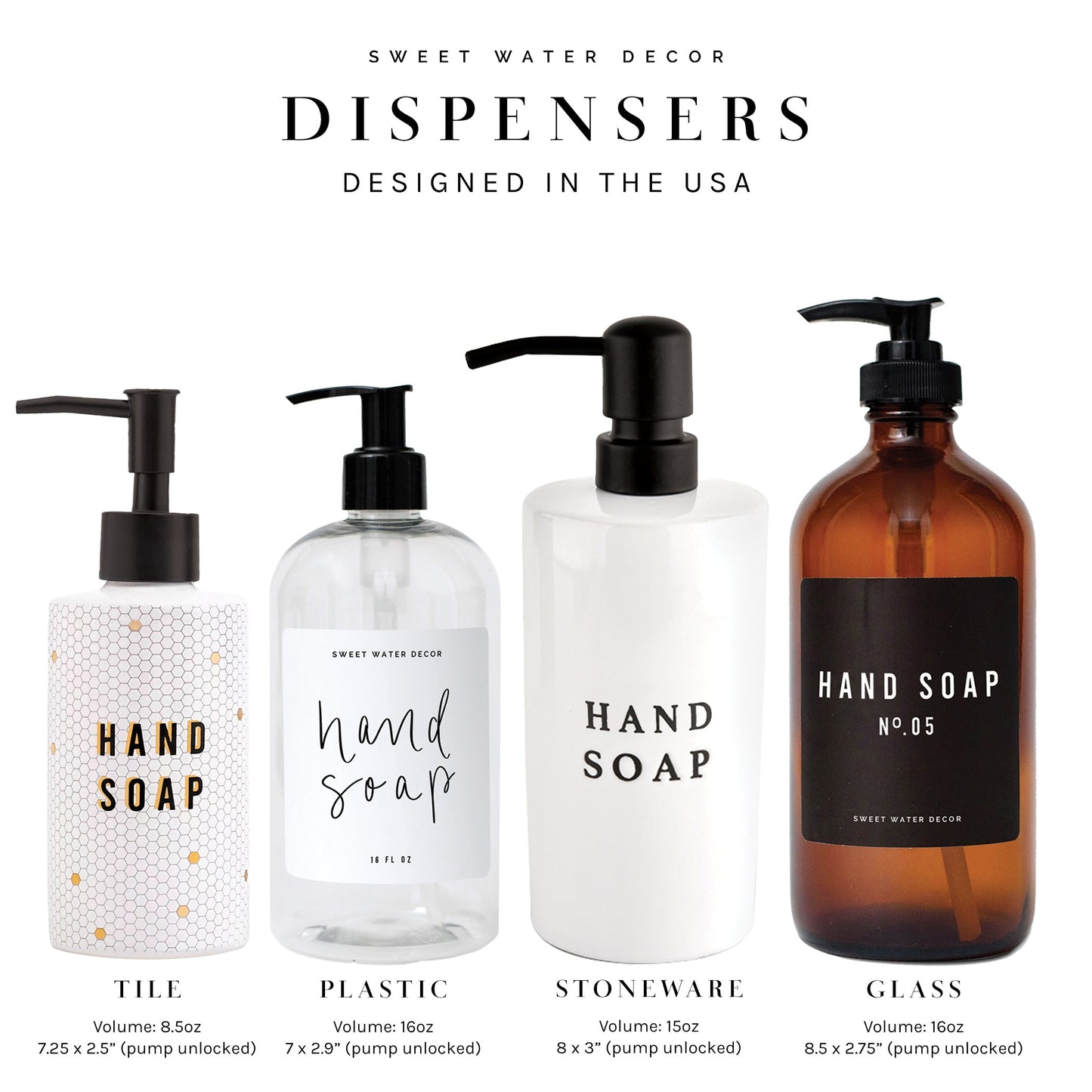 Avelena | 16Oz Klar Plastik Bad + Dusche Spender Set Von 2 Weiße Etikett