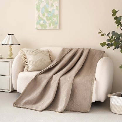 Avelena | Elegante Fransen Baumwolldecke Luxuriöses Solides Weiches Paisleymuster, Kuschelige Leichte Tagesdecke, Perfekt Für Sofa Oder Bett, Neutrales Sandiges Taupe Beige, 50X60 Zoll