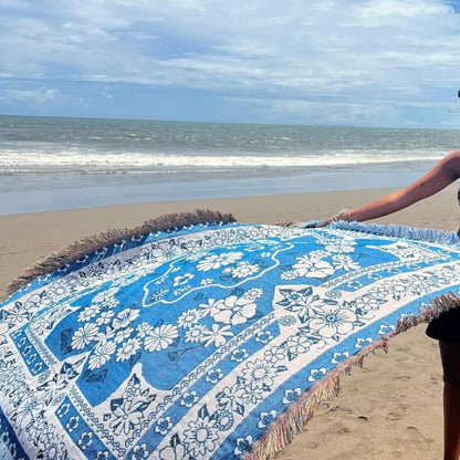 Avelena | Blauer Gänseblümchen Blüte Boho Reise Outdoor Decke