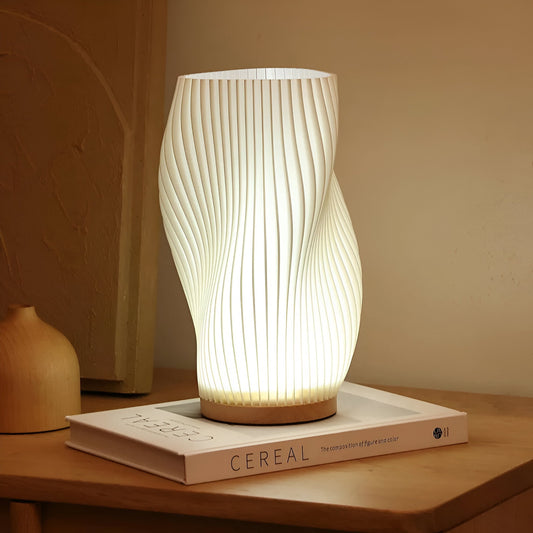 Avelena | DreamWave - Moderne cremefarbene 3D-Wellenlampe mit elegantem Metallsockel