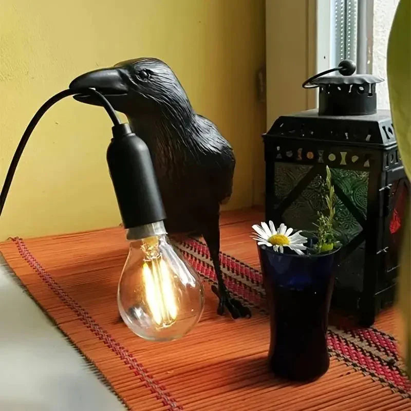 Avelena | E14-Birne mit Stecker Gotische Rabenlampe Vintage Harz Vogel Lampe für Nachttisch, Büro, Wohnzimmer Bauernhaus Art Deco Stil