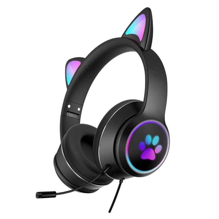 Avelena | AKZ-022 USB + 3.5mm Port Katzenohr Design Faltbares LED Headset mit Mikrofon (Schwarz)