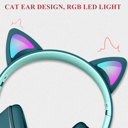 Avelena | AKZ-022 USB + 3.5mm Port Katzenohr Design Faltbares LED Headset mit Mikrofon (Schwarz)