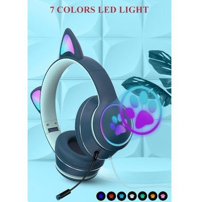 Avelena | AKZ-022 USB + 3.5mm Port Katzenohr Design Faltbares LED Headset mit Mikrofon (Schwarz)