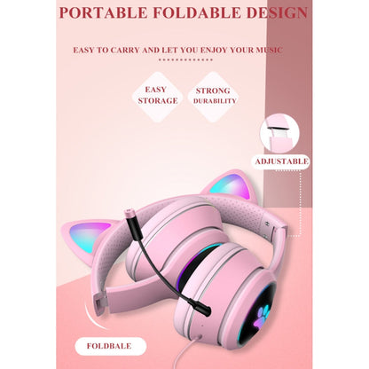 Avelena | AKZ-022 USB + 3.5mm Port Katzenohr Design Faltbares LED Headset mit Mikrofon (Schwarz)