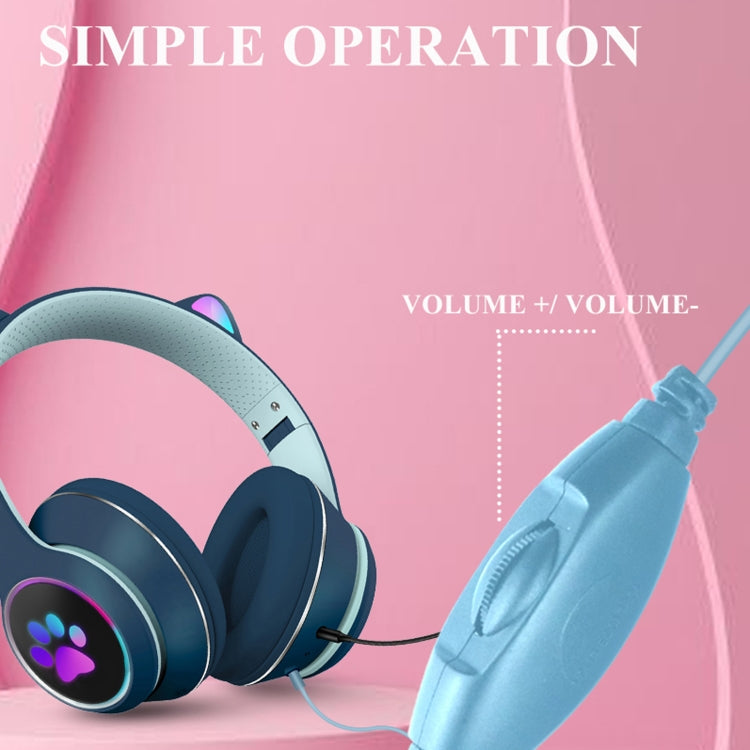 Avelena | AKZ-022 USB + 3.5mm Port Katzenohr Design Faltbares LED Headset mit Mikrofon (Schwarz)
