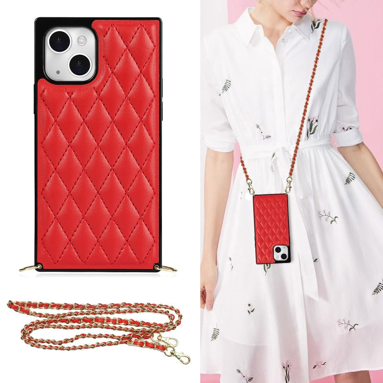Avelena | iPhone 14 Crossbody Rauten-Mikrofaser-Leder-Handyhülle - Rot
