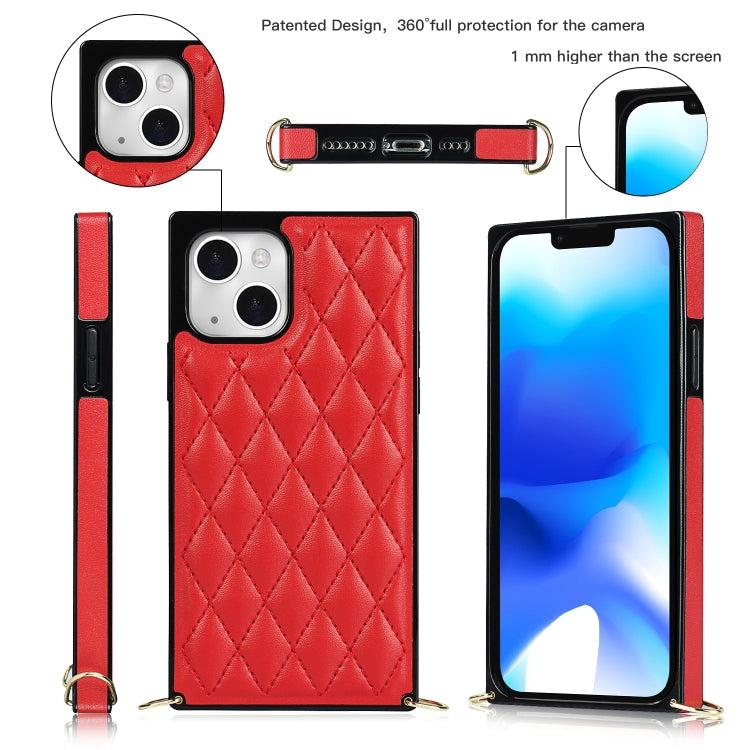 Avelena | iPhone 14 Crossbody Rauten-Mikrofaser-Leder-Handyhülle - Rot