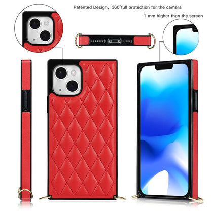 Avelena | iPhone 14 Crossbody Rauten-Mikrofaser-Leder-Handyhülle - Rot