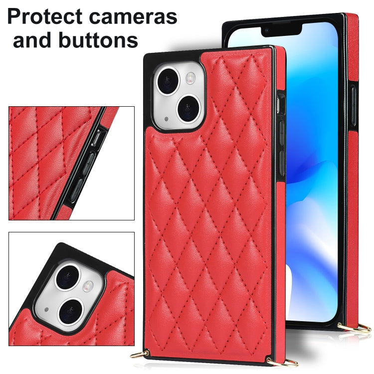 Avelena | iPhone 14 Crossbody Rauten-Mikrofaser-Leder-Handyhülle - Rot