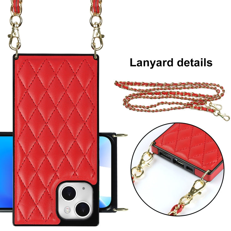 Avelena | iPhone 14 Crossbody Rauten-Mikrofaser-Leder-Handyhülle - Rot