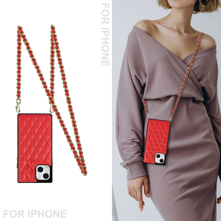 Avelena | iPhone 14 Crossbody Rauten-Mikrofaser-Leder-Handyhülle - Rot