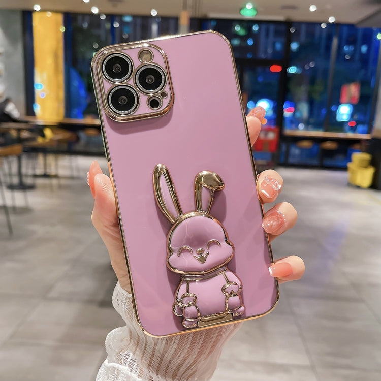 Avelena | iPhone 14 Plus Plating Rabbit Holder Handyhülle - Rosenrot