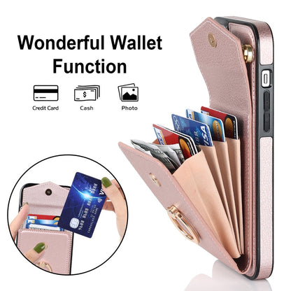 Avelena | iPhone 14 Ring Halter RFID Kartensteckplatz Handyhülle mit langem Lanyard - Rose Gold