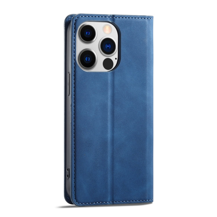 Avelena | iPhone 14 Forwenw Traum Serie Öl Rand Starker Magnetismus Leder Handyhülle - Blau