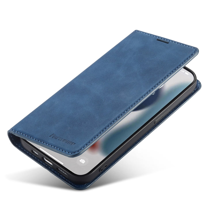 Avelena | iPhone 14 Forwenw Traum Serie Öl Rand Starker Magnetismus Leder Handyhülle - Blau