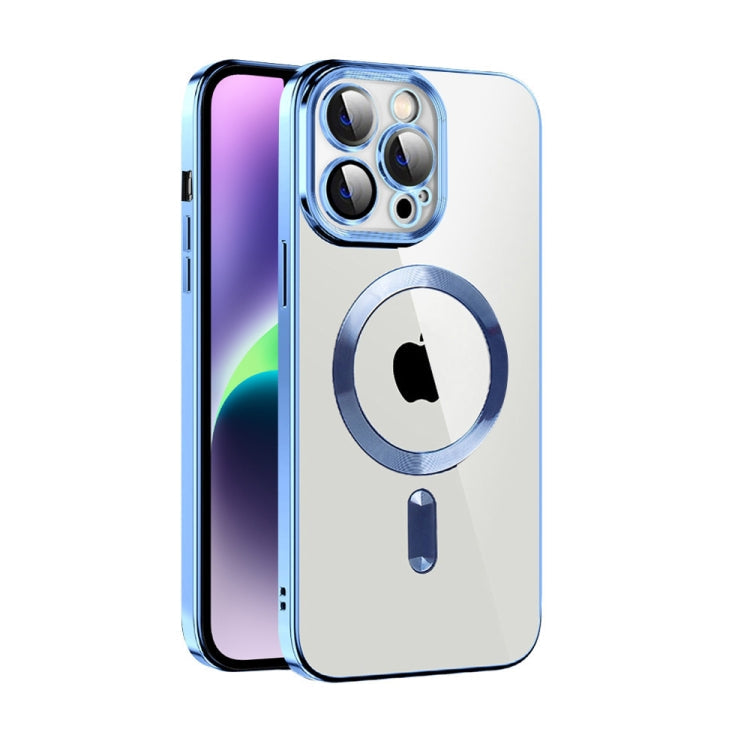Avelena | iPhone 14 CD-Texturplatten TPU MagSafe-Handyhülle mit Linsenfilm - Sierra Blau