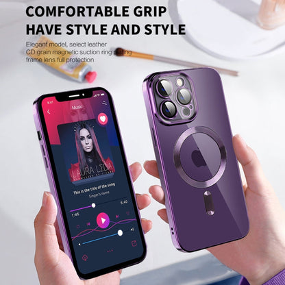 Avelena | iPhone 14 CD-Texturplatten TPU MagSafe-Handyhülle mit Linsenfilm - Sierra Blau