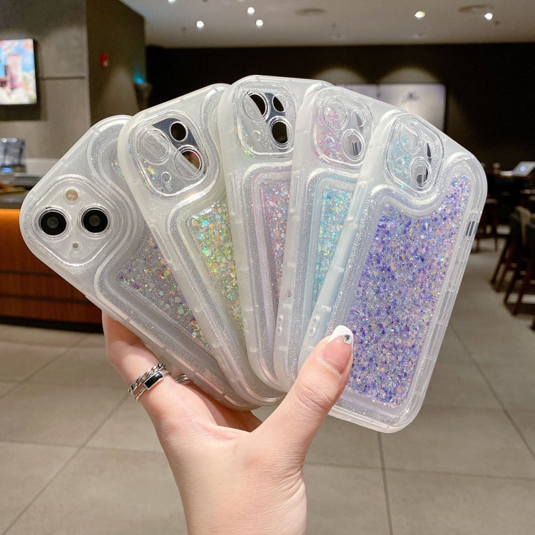 Avelena | iPhone 14 Plus Leuchtende Pailletten Glitzer Epoxy Handyhülle - Baby Blau