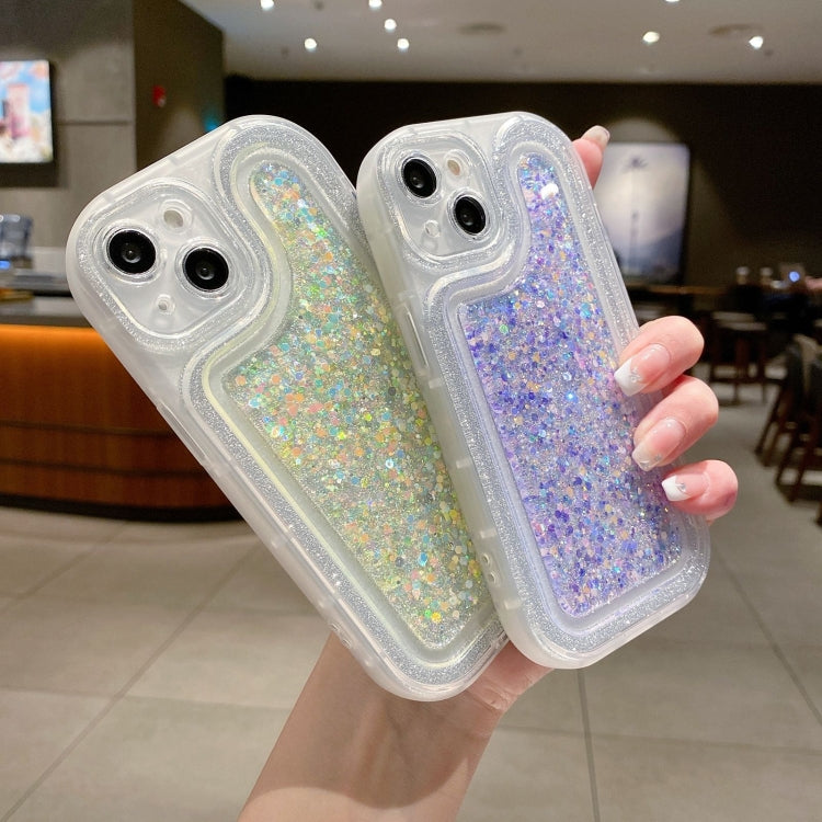 Avelena | iPhone 14 Plus Leuchtende Pailletten Glitzer Epoxy Handyhülle - Baby Blau
