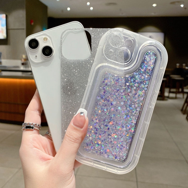 Avelena | iPhone 14 Plus Leuchtende Pailletten Glitzer Epoxy Handyhülle - Baby Blau