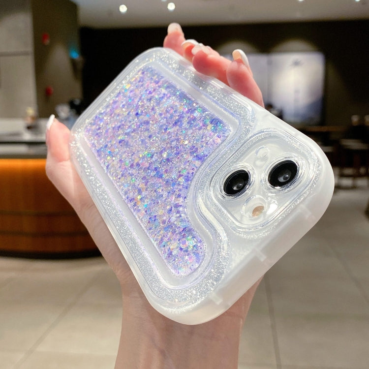 Avelena | iPhone 14 Plus Leuchtende Pailletten Glitzer Epoxy Handyhülle - Baby Blau