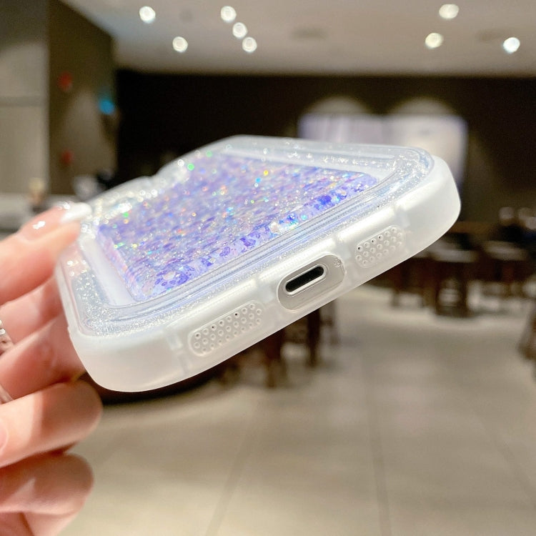 Avelena | iPhone 14 Plus Leuchtende Pailletten Glitzer Epoxy Handyhülle - Baby Blau